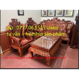 Bộ bàn ghế phòng khách nghê phượng gỗ hương tay 12