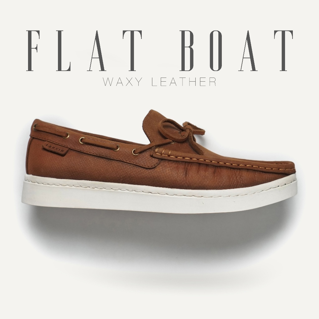 Giày lười nam da bò màu Tan FLAT BOAT êm chân đế khâu thời trang tiện dụng TONKIN