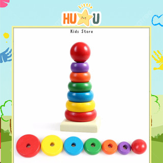 Đồ chơi trẻ em Montessori tháp chồng vòng tròn size nhỏ được làm bằng gỗ có 7 tầng với 7 màu sắc khác nhau