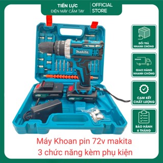 Bộ Máy Khoan Makita Dùng Pin 72V Chuẩn Pin 5 Cell - Hàng Chuẩn Lõi Đồng Chuyên Dụng - Tặng 24 Phụ Kiện-Giá Tốt -Bền Bỉ