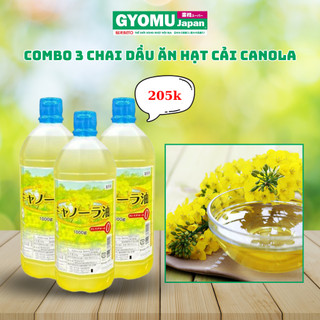 Combo 3 chai dầu ăn hạt cải canola 1000g,dầu ăn hoa cải tốt cho sức khỏe - Gyomu