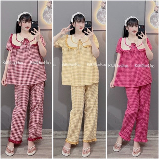 Bộ bầu - bộ sau sinh - Bộ Tay Cộc Quần Dài Kẻ Cổ Viền To