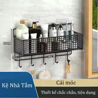 Kệ Để Đồ Nhà Tắm Đa Năng Kích Thước Rộng Thiết Kế Dán Tường Không Cần Khoan Đục, Giỏ Treo Đồ Kèm Miếng Dán