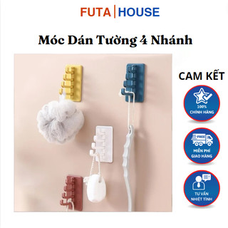 Móc dán tường 4 nhánh nhiều màu móc treo quần áo mẫu mới