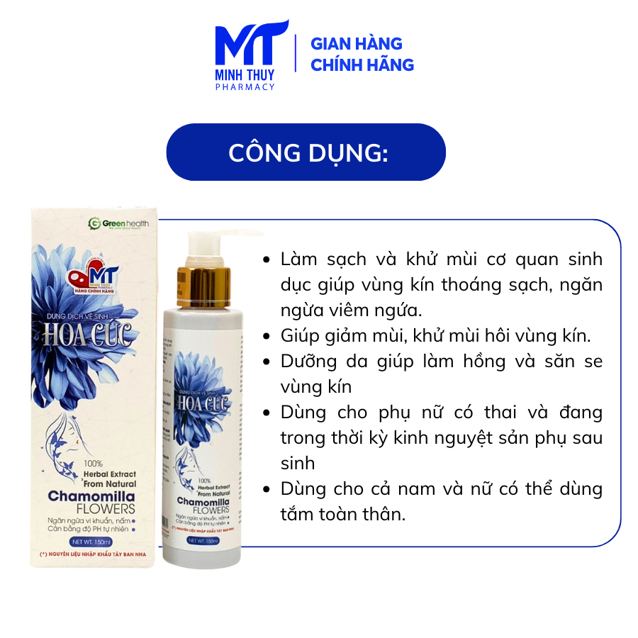 Dung Dịch Vệ Sinh Phụ Nữ Hoa Cúc 100ML - Ngăn Ngừa Vi Khuẩn Nấm Ngứa. Giúp Giảm Mùi, Khử Mùi Hôi Vùng Kín.