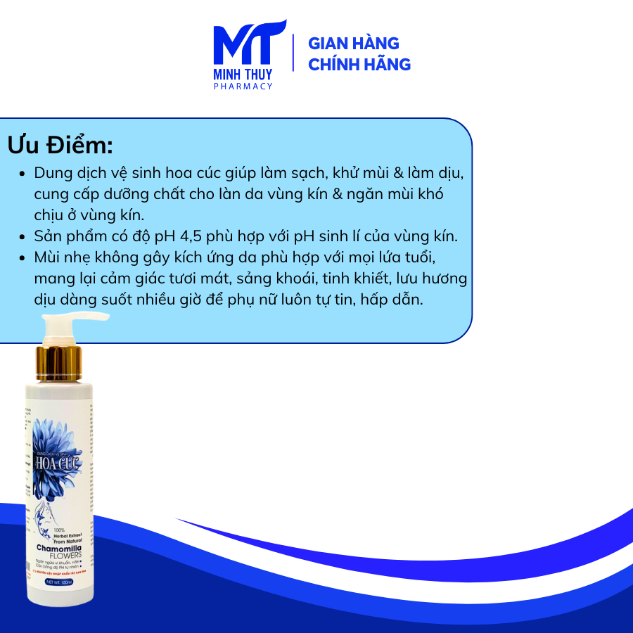 Dung Dịch Vệ Sinh Phụ Nữ Hoa Cúc 100ML - Ngăn Ngừa Vi Khuẩn Nấm Ngứa. Giúp Giảm Mùi, Khử Mùi Hôi Vùng Kín.