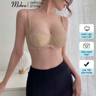 Áo lót ren nâng ngực có gọng có mút vừa 1.6cm  cup ngang dây vai liền thiết kế Mebra màu đen nu trắng mebra