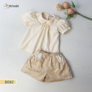 Đồ Bộ Bé Gái Xinh House Cổ Sen Nhúng Ngực Quần phối Túi