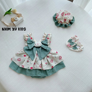 [3-12kg] Body Váy Lolita Xanh NHÍM XÙ KIDS Cho Bé Gái Sơ Sinh, Đầy Tháng, Thôi Nôi B104