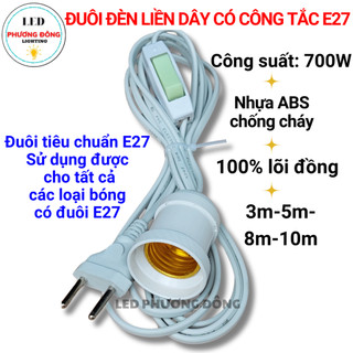 Đuôi đèn liền dây e27 có công tắc - dây dài 3m - 5m - 8m - 10m
