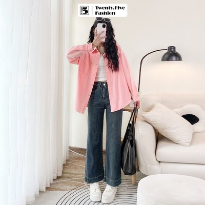 Quần jeans nữ Twentyfive ống đứng mài đùi cạp cao tôn dáng 5706