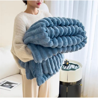 Chăn lông thỏ kẻ tăm mềm mịn mượt mà, chăn thu đông 2m x 2m3 suhali shop