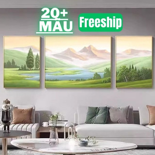 Tranh ba bức treo phòng khách/ Freeship/ Tranh phong cảnh bộ ghép nhiều mẫu chất liệu canvas cao cấp có khung viền