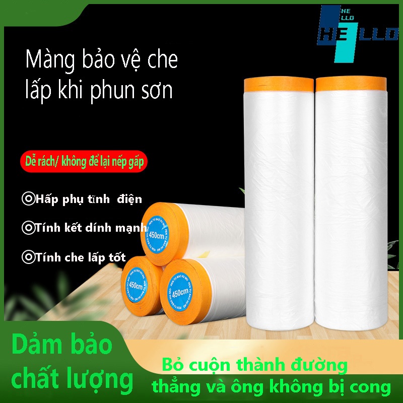 Nilon che bụi, che chắn sơn - Băng keo màng nilon che bụi sơn, Có một đầu dán dính