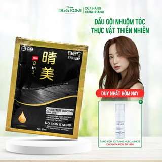 Dầu gội phủ bạc, dầu gội nhuộm tóc DGGKOMI màu NÂU HẠT DẺ gói 25ml chiết xuất thực vật thiên nhiên