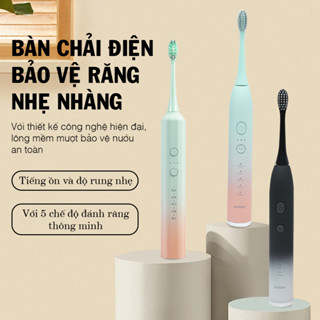 Bàn Chải Điện Máy Đánh Răng Tự Động Lông Mềm Trắng Răng Giảm Mảng Bám Với 5 Chế Độ Bảo Vệ Răng, An Toàn Cho Nướu