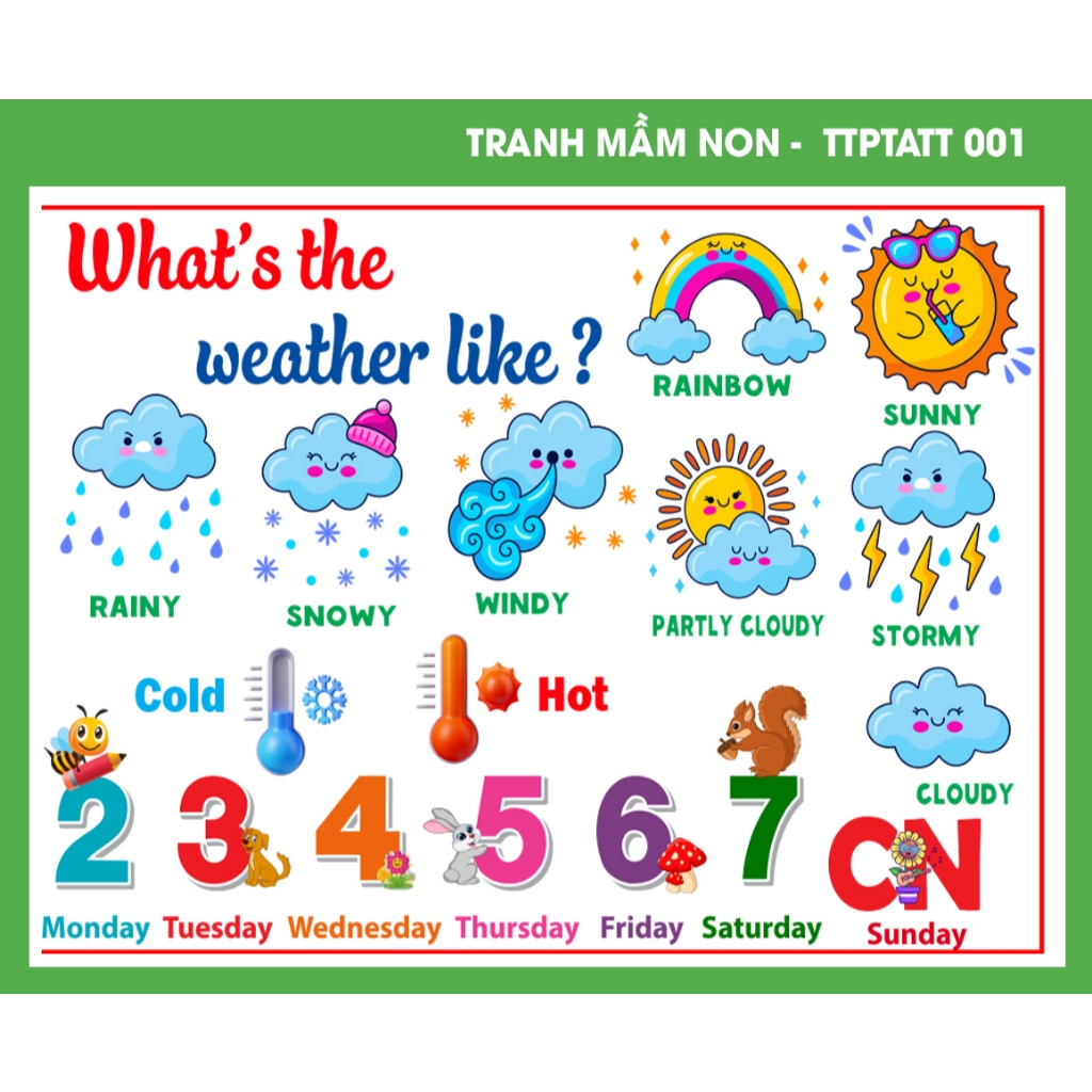 Tranh decan/mầm non/tiểu học/trường học/trang trí phòng tiếng anh - Thời tiết