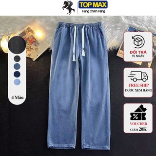 Quần Jean Baggy Nam cạp chun dáng suông bản to, có dây rút tinh tế, Ống Rộng có Big Size