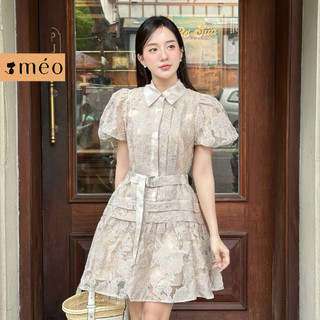 Váy liền nữ Méo shop dáng ngắn cổ sơ mi tay bồng phối đai eo Diarie