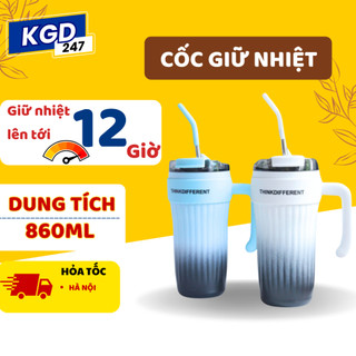 Cốc giữ nhiệt kèm ống hút có nắp giữ nhiệt, ly giữ nhiệt inox dung tích 860ml có tay cầm tiện lợi
