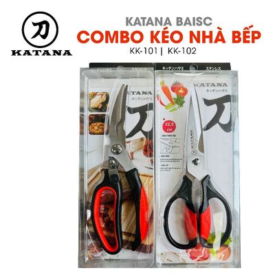Combo kéo nhà bếp KATANA - Kéo cắt gà - Kéo cắt thực phẩm chuyên dụng [ CHÍNH HÃNG ]