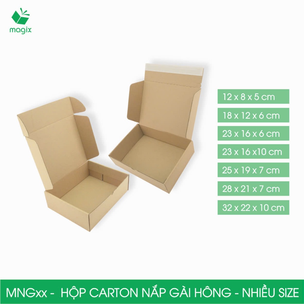 MNG - Combo 100 hộp carton đóng hàng nắp gài hông - Tùy chọn kiểu hộp - Nhiều size | Magix Packaging