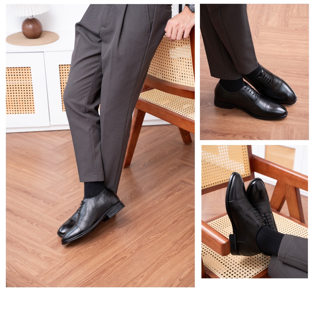 Giày Tây Cột dây Oxford da bò nguyên tấm Toroshoes Mã M702 (2 phiên bản: Thường 2,5cm và Tăng cao 6cm)