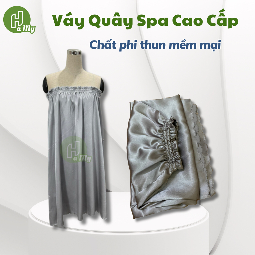 Váy quây spa chất liệu lụa phi thun cao cấp màu ghi xám