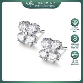 Bông tai bạc nữ TLEE bốn lá đính đá sang trọng TLEE JEWELRY B0123