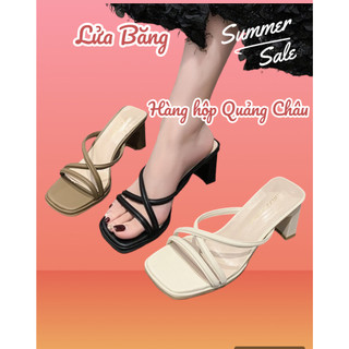 Sandal cao gót guốc cao gót nữ phối quai mảnh chéo viền mika có gót 4p và 6p hàng đẹp quai da A02-1