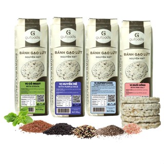 Combo 4 Gói Bánh Gạo Lứt GUfoods Mix Vị Huyền Mễ, Superfoods, Cỏ Ngọt, Muối Hồng, Nguyên Bản (170g) - Ăn Vặt Healthy