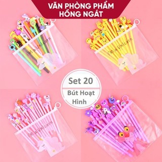  Bút bi cute dễ thương ngộ nghĩnh set 20 bút bi nước mực gel đựng kèm túi zip đồ dùng học tập văn phòng phẩm B39 