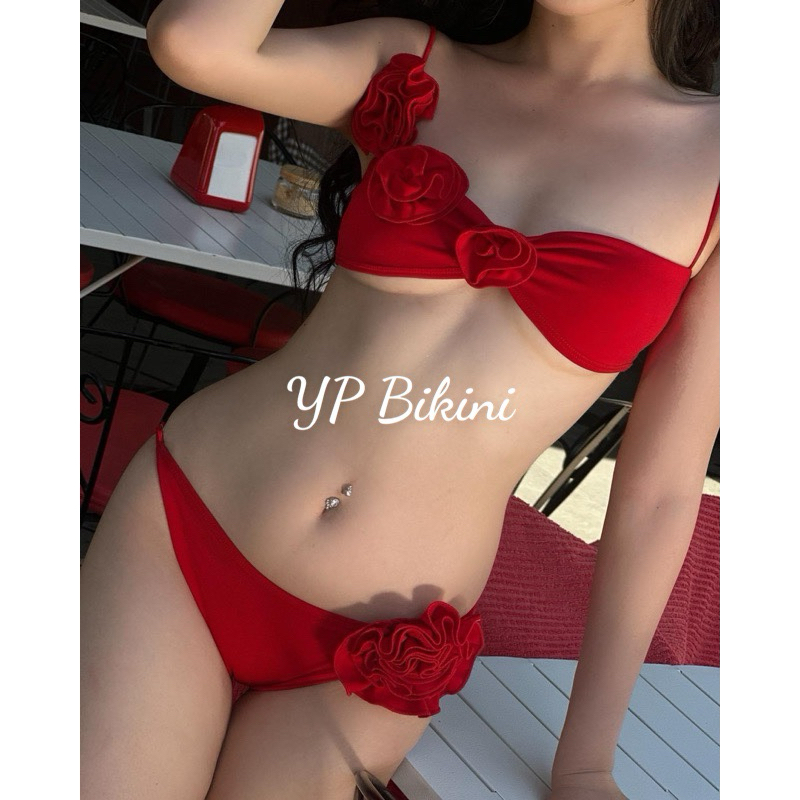 (Sẵn hàng) Bikini 2 mảnh hoa Hồng đỏ thiết kế (HÌNH TỰ CHỤP)