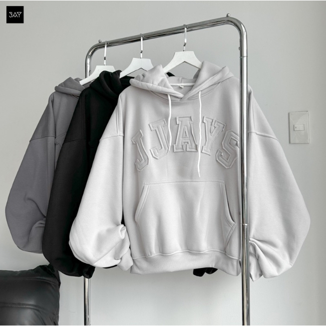 🔥HOT🔥HOODIE BOXY - Áo khoác hoodie thêu đắp vải JJAYS form rộng mũ to nam nữ unisex màu