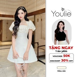 Đầm cổ vuông tay bồng đầm thiết kế Youlie mặc đi chơi dạo phố và dự tiệc NV1036