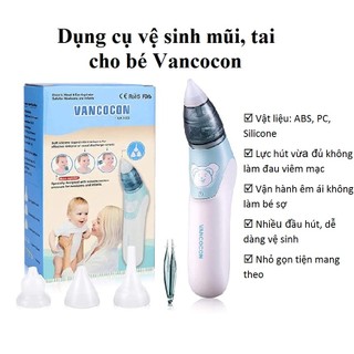 Dụng cụ vệ sinh mũi, tai cho bé Vancocon từ 0 tháng tuối, máy hút mũi, vệ sinh tai cho trẻ sơ sinh, êm ái, nhanh chóng