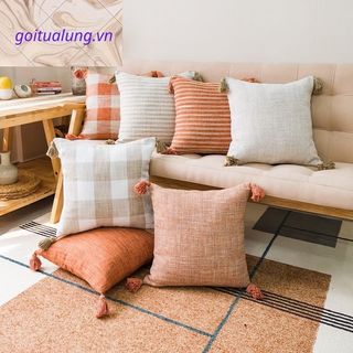 Gối tựa lưng sofa, gối sofa, vải lanh cotton cao cấp trang trí phòng khách phong cách Caro retro