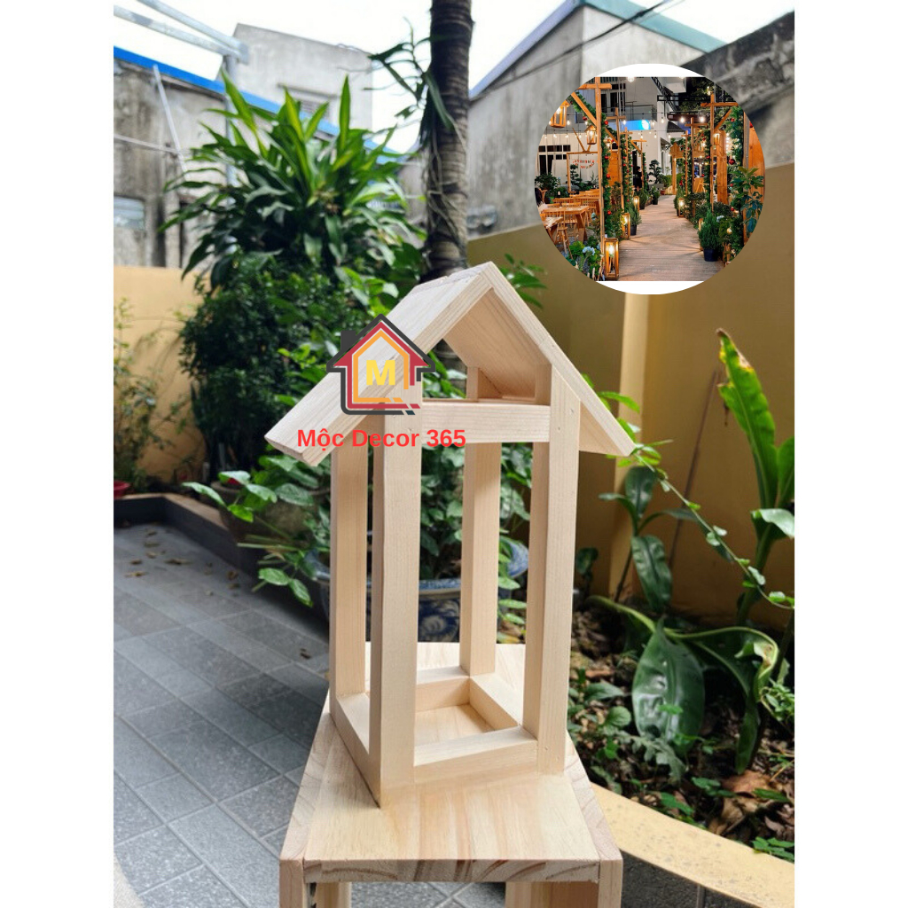 Đèn Gỗ Trang Trí Hình Ngôi Nhà, Kệ Đèn Gỗ Decor Sân Vườn, Quán Cafe, Homestay