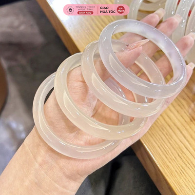 Vòng Mã Não Trắng Bạch Nguyệt Quang Độ Sáng 4A Bản Hẹ Tinh Tế, Lắc Tay Phong Thủy - Ngọc Trai Trường Thịnh