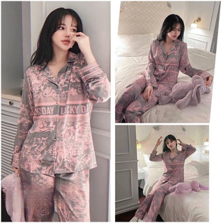 Bộ pijama lụa satin cao cấp quảng châu lucky day tím