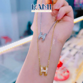 Dây chuyền titan chữ H không đen không gỉ màu vàng