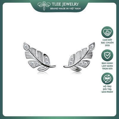 Khuyên tai bạc nữ TLEE mẫu lông vũ đính đá lấp lánh TLEE JEWELRY B0250