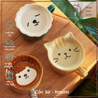 Cốc sứ HAPINS hình Shiba Inu và Gấu Panda, cốc cừu, nhím, mèo dễ thương, làm quà tặng bạn bè