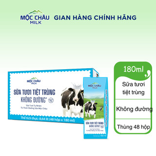 Thùng 48 hộp Sữa tươi tiệt trùng Không đường Mộc Châu Milk (180mlx48)