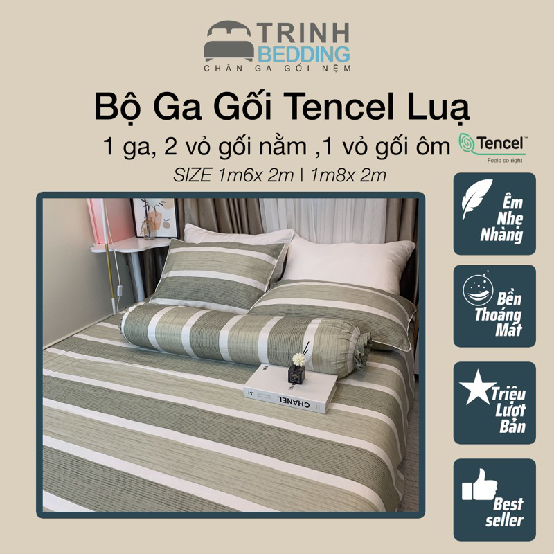 Bộ Ga gối Tencel lụa chất mát mịn ( ko mền)