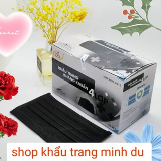Chính Hãng- Khẩu trang y tế màu đen NAM ANH FAMAPRO 4 lớp giấy kháng khuẩn hộp 50 cái