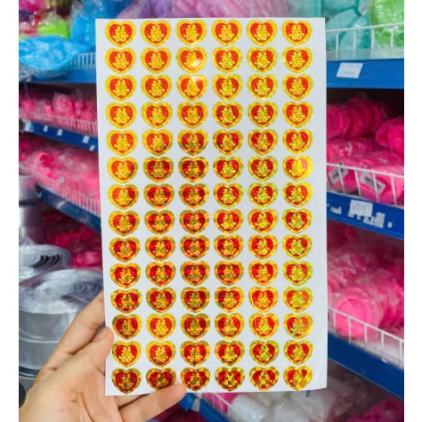 Decal trái tim dán trầu cau, trái cây, trang trí mâm quả (1 tờ)