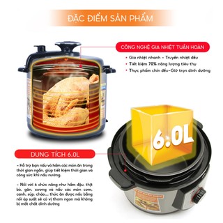 [KHO HN] Nồi áp suất điện 6L COMET CM6151 1000W 6 chức năng nấu, lòng nồi chống dính - BH 12Tháng - CM6151