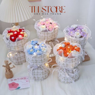 [Kèm túi, đèn, thiệp] Bó hoa đan len dệt kim thích hợp quà tặng sinh nhật, 8/3, quốc tế phụ nữ, phụ nữ Việt Nam, ngày lễ