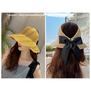 Mũ cói, mũ đi biển hở chóp siêu xinh - Tặng dây quai kèm túi zip